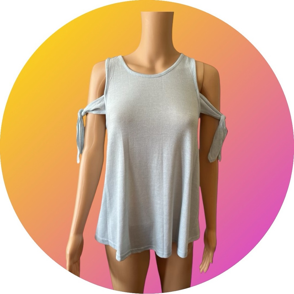 POOF! Light Blue Cold Shoulder Unique Sleeve Tank Top - Size
